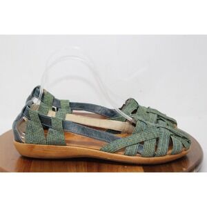 Olukai Sandal Womens Size 9 W Leather Ulana Basket Weave Blue Green Slip On Shoe